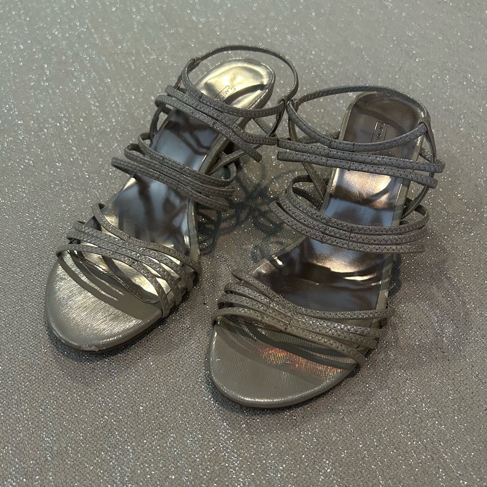 Strappy silver sparkly heels, size 8
